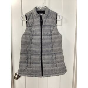 J Jill Women's Down Houndstooth Full Zip Puffer Vest Outdoor Black White Size XS